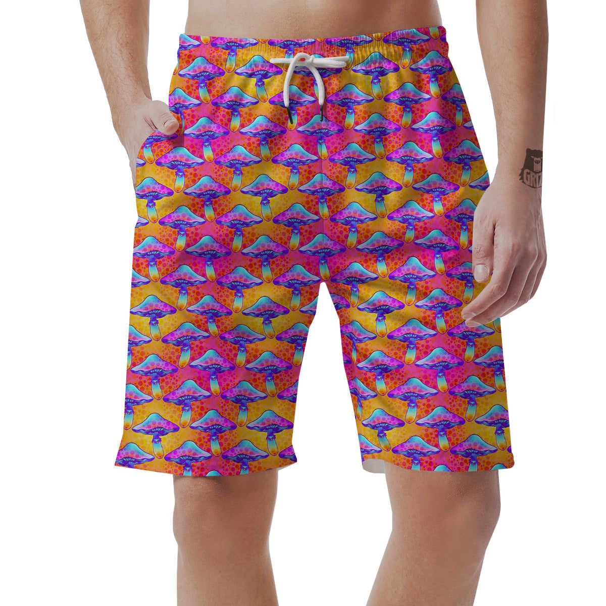 Mushroom Psychedelic Hippie Print Pattern Men's Shorts-grizzshop