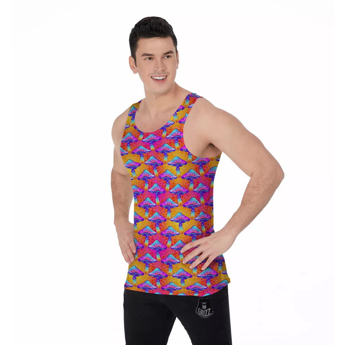 Mushroom Psychedelic Hippie Print Pattern Men's Tank Top-grizzshop
