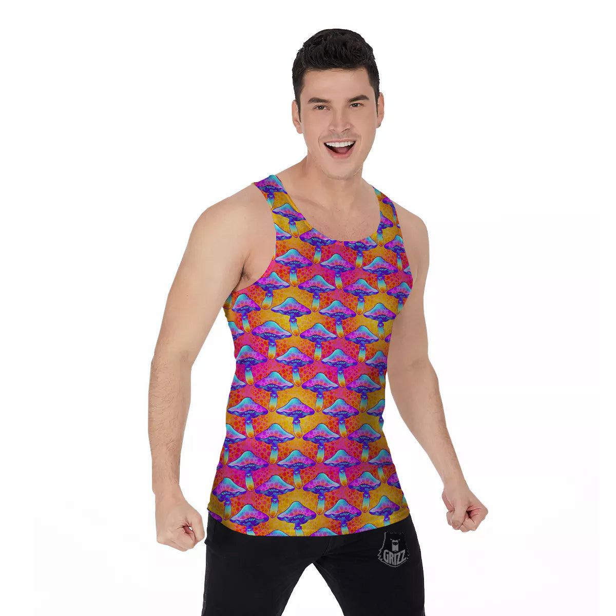 Mushroom Psychedelic Hippie Print Pattern Men's Tank Top-grizzshop