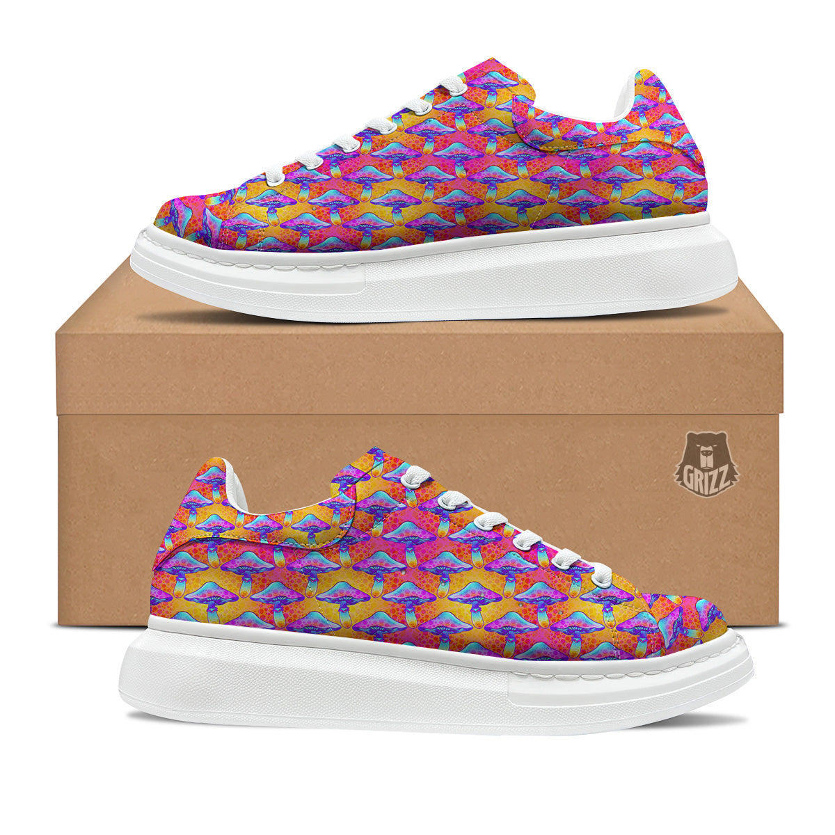 Mushroom Psychedelic Hippie Print Pattern Platform Shoes-grizzshop