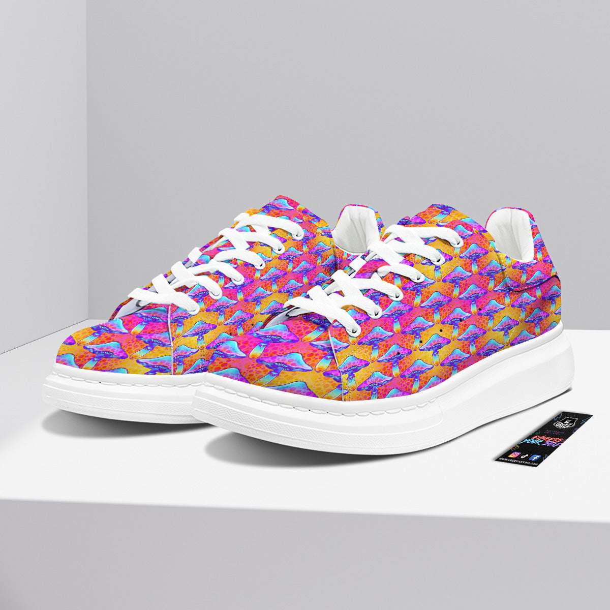 Mushroom Psychedelic Hippie Print Pattern Platform Shoes-grizzshop