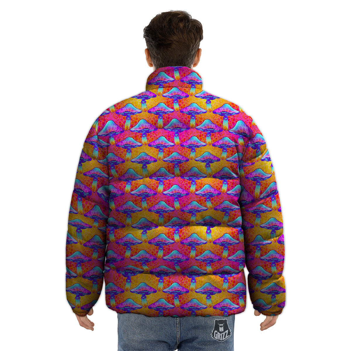 Mushroom Psychedelic Hippie Print Pattern Puffer Jacket-grizzshop