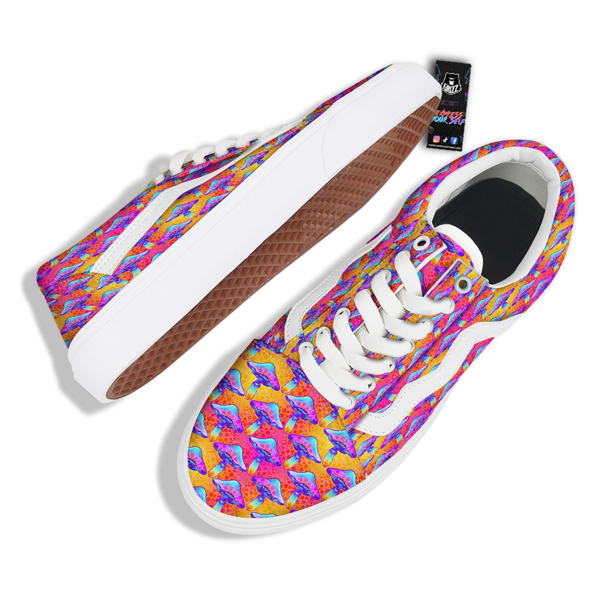 Mushroom Psychedelic Hippie Print Pattern Skate Shoes-grizzshop