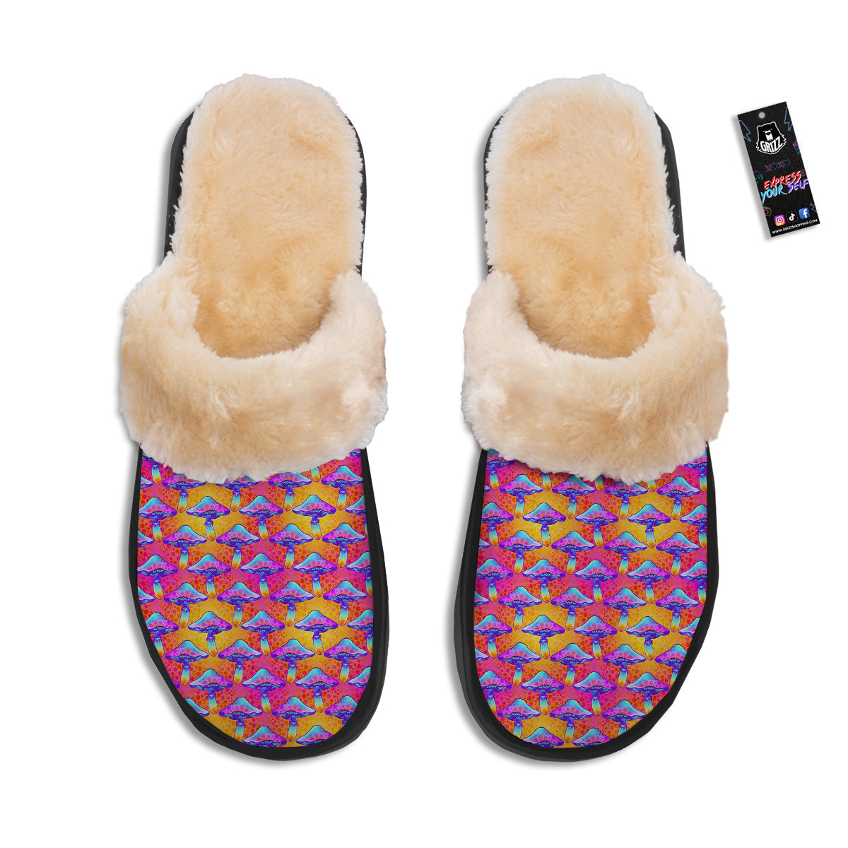 Mushroom Psychedelic Hippie Print Pattern Slippers-grizzshop