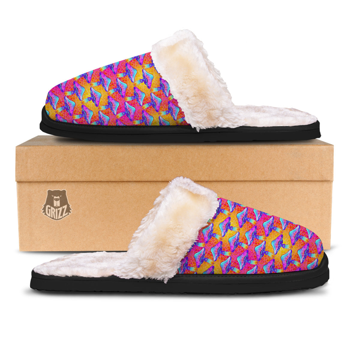 Mushroom Psychedelic Hippie Print Pattern Slippers-grizzshop