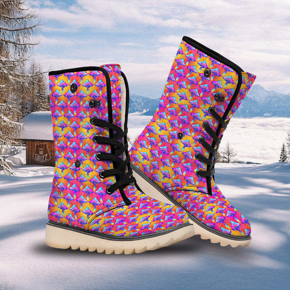 Mushroom Psychedelic Hippie Print Pattern Snow Boots-grizzshop