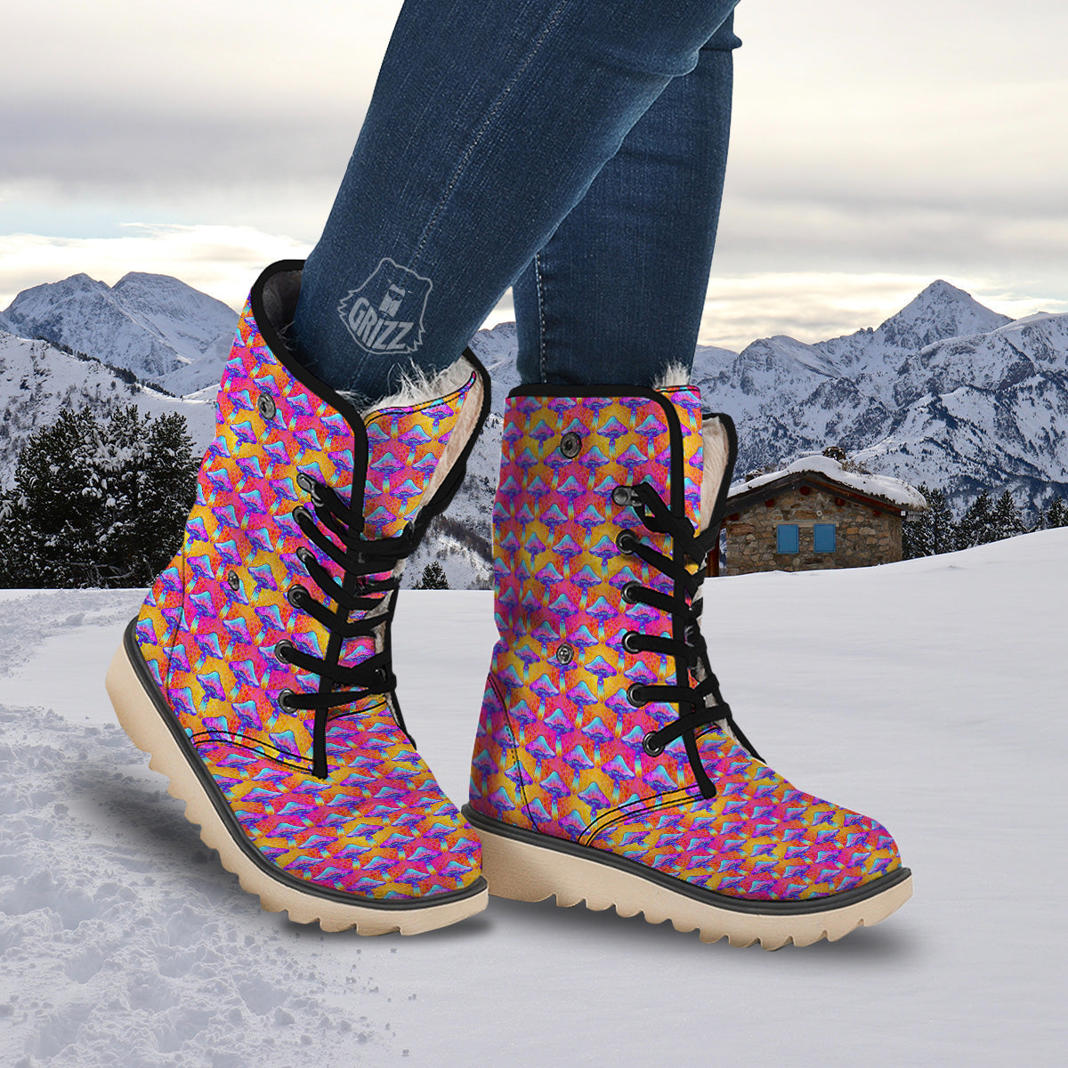 Mushroom Psychedelic Hippie Print Pattern Snow Boots-grizzshop