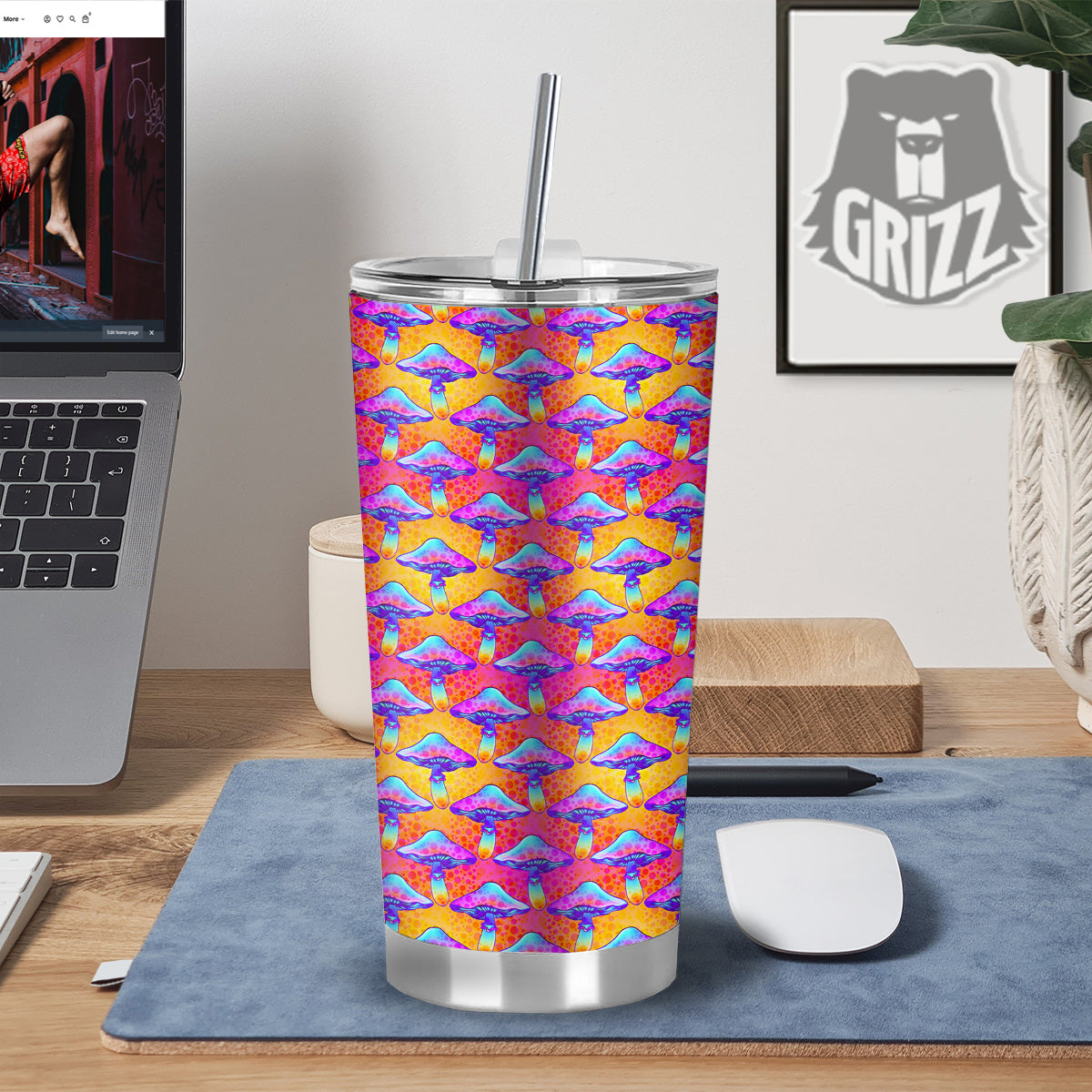 Mushroom Psychedelic Hippie Print Pattern Tumbler-grizzshop