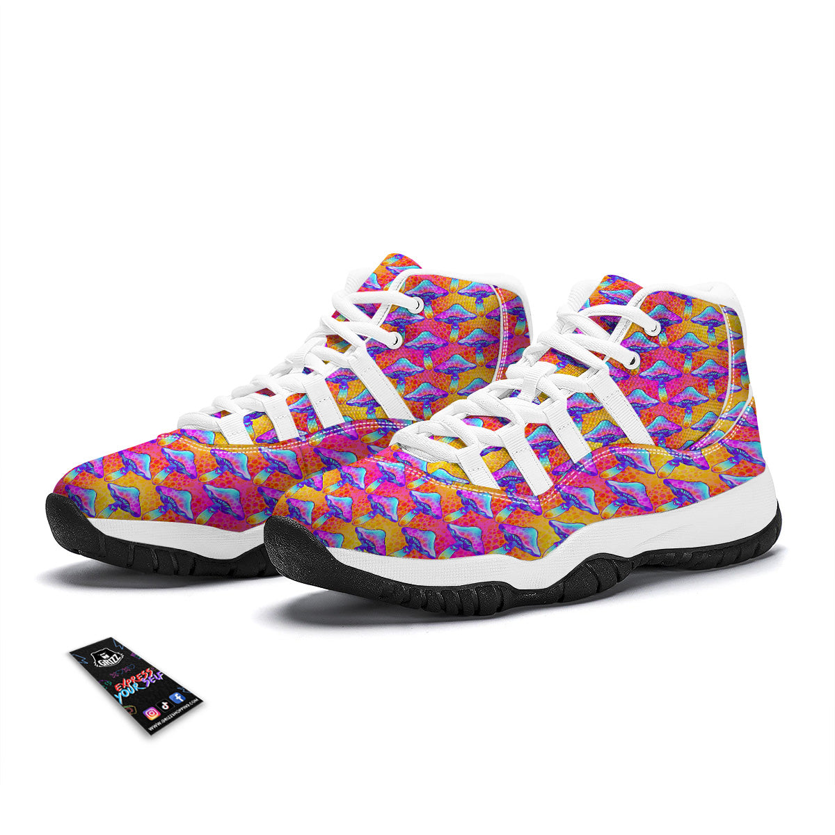 Mushroom Psychedelic Hippie Print Pattern White Bball Shoes-grizzshop