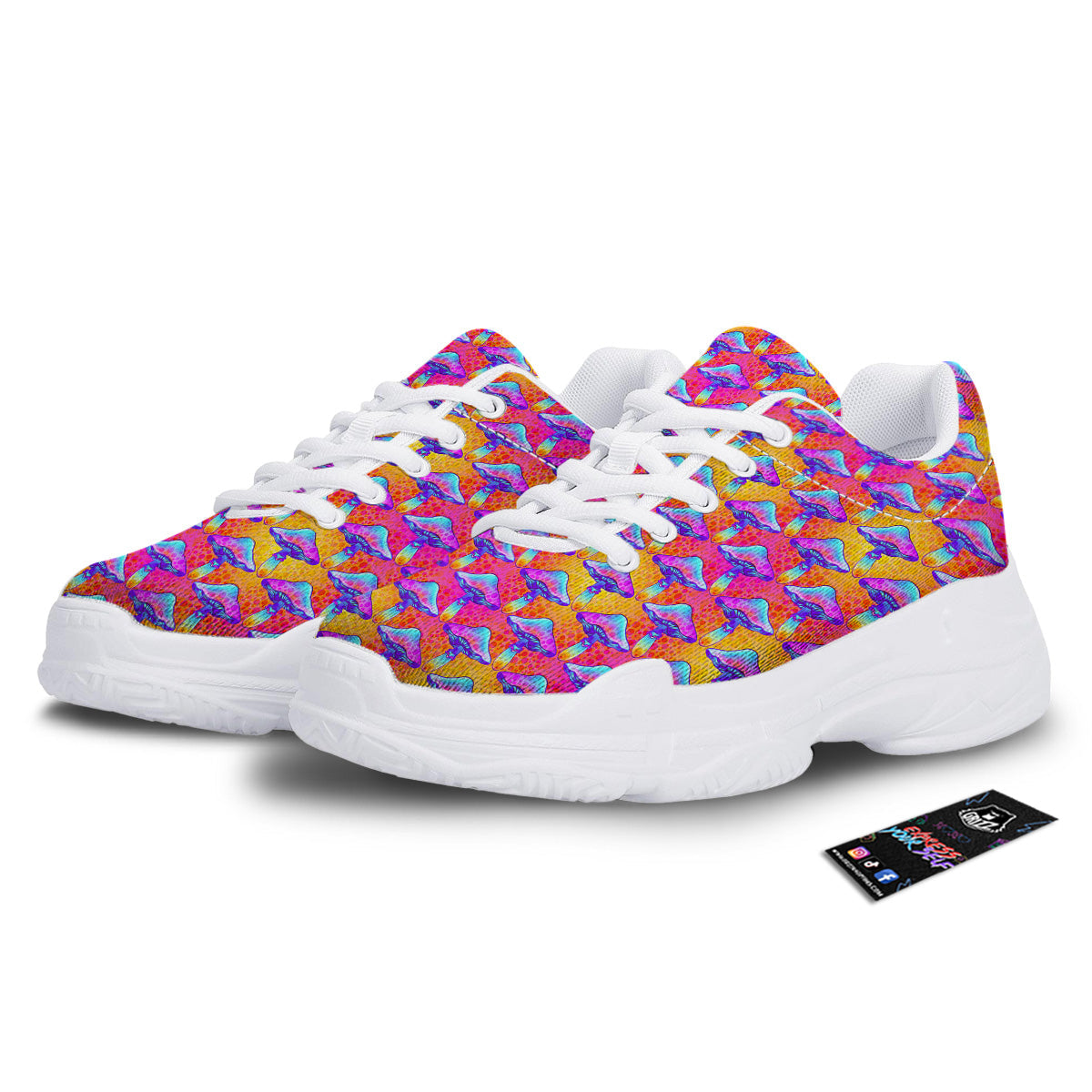 Mushroom Psychedelic Hippie Print Pattern White Chunky Shoes-grizzshop