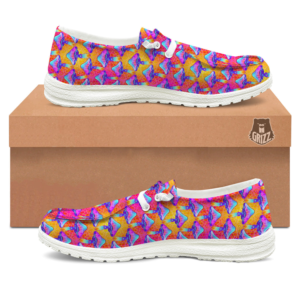 Mushroom Psychedelic Hippie Print Pattern White Loafers-grizzshop