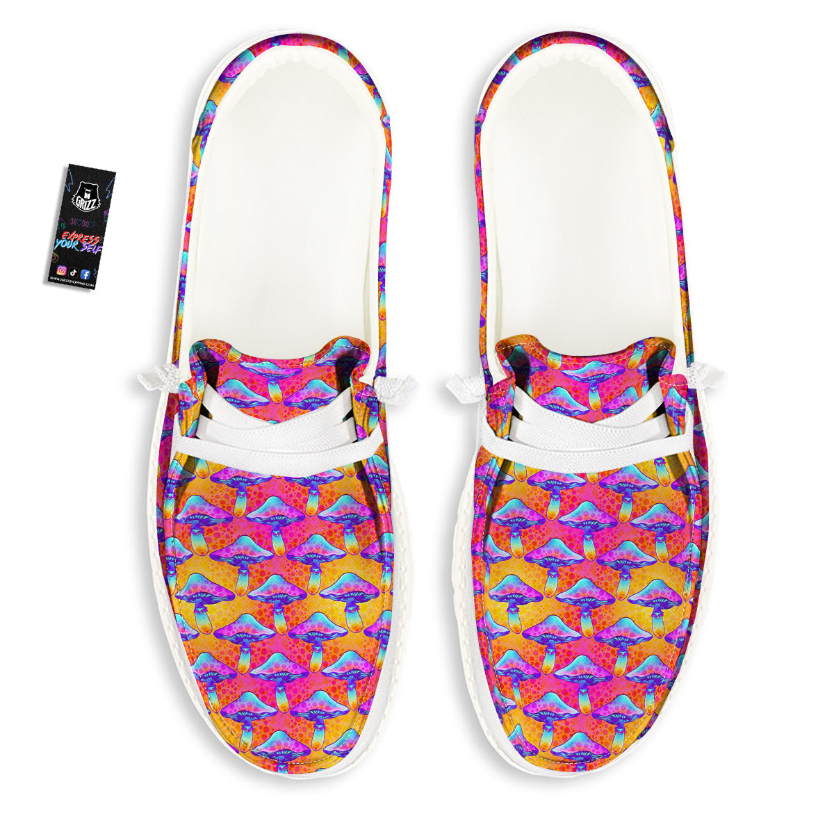 Mushroom Psychedelic Hippie Print Pattern White Loafers-grizzshop