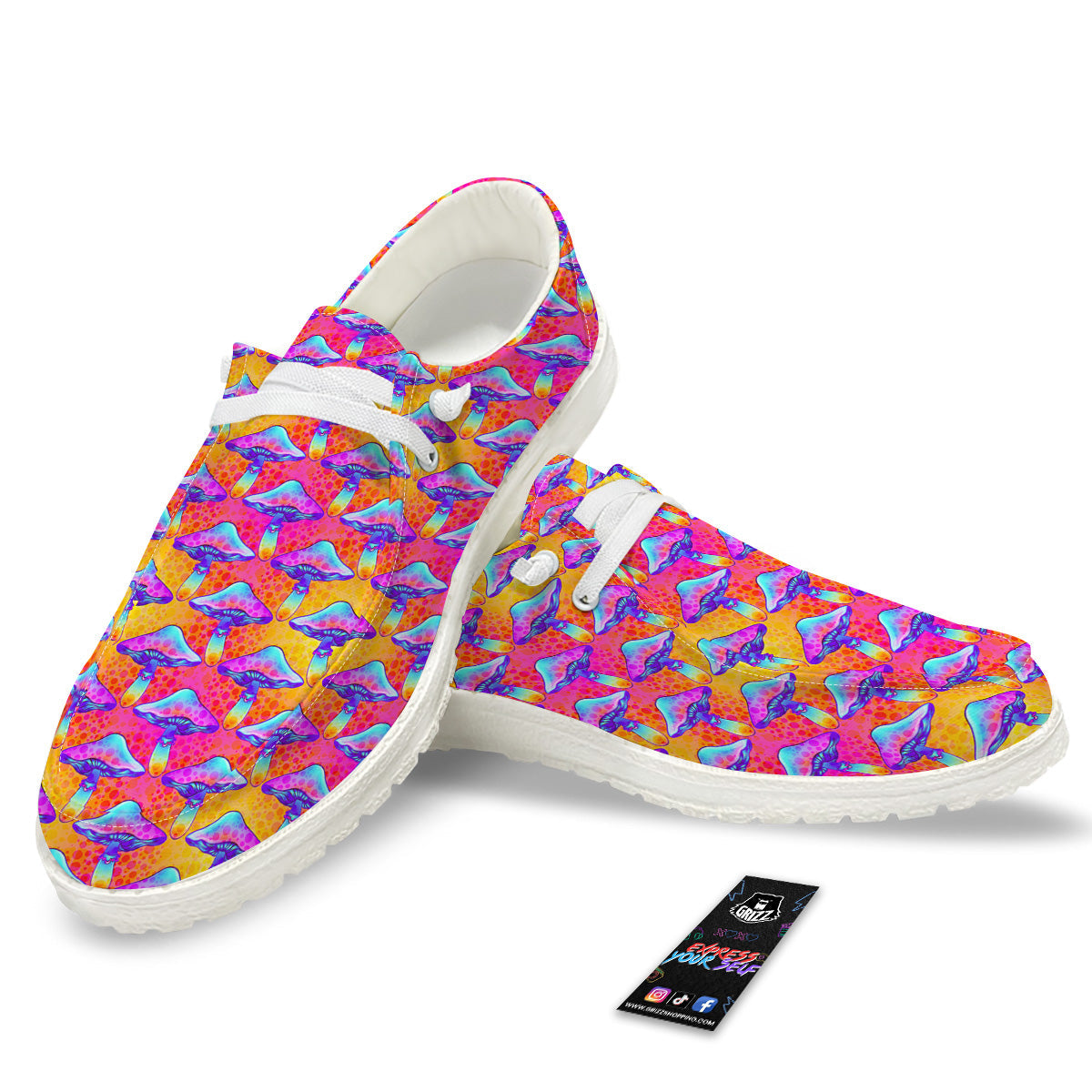 Mushroom Psychedelic Hippie Print Pattern White Loafers-grizzshop