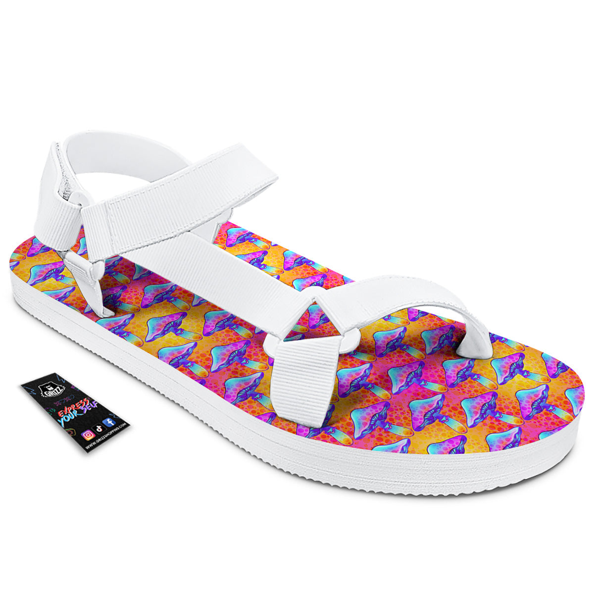 Mushroom Psychedelic Hippie Print Pattern White Open Toe Sandals-grizzshop