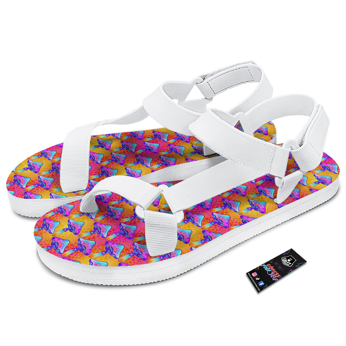 Mushroom Psychedelic Hippie Print Pattern White Open Toe Sandals-grizzshop