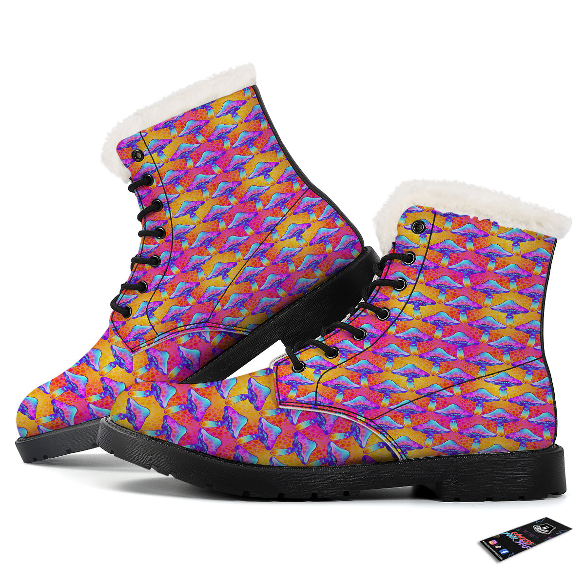 Mushroom Psychedelic Hippie Print Pattern Winter Boots-grizzshop
