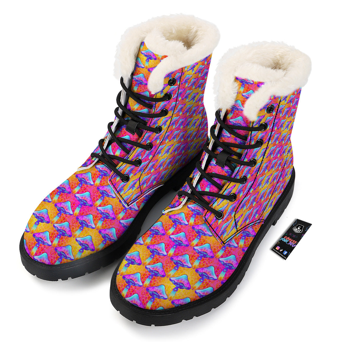 Mushroom Psychedelic Hippie Print Pattern Winter Boots-grizzshop