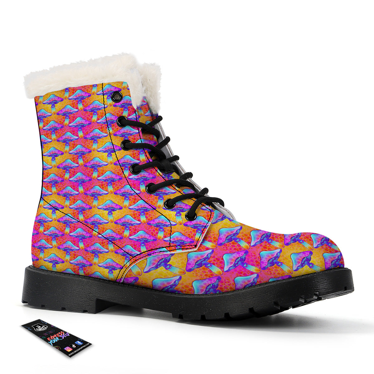 Mushroom Psychedelic Hippie Print Pattern Winter Boots-grizzshop