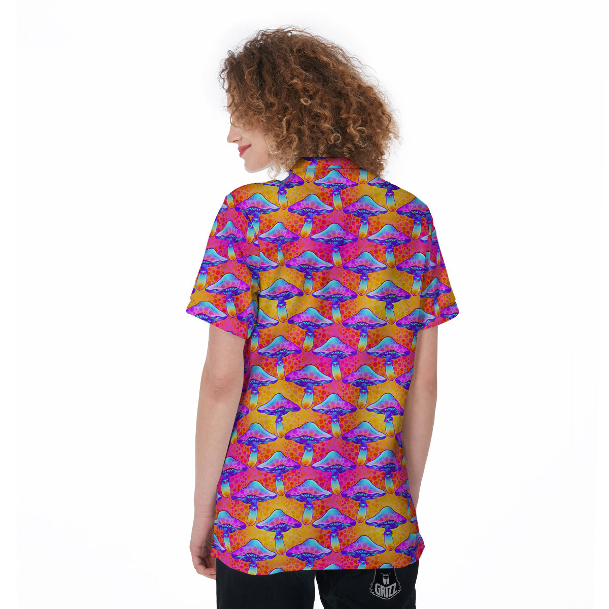 Mushroom Psychedelic Hippie Print Pattern Women's Golf Shirts-grizzshop
