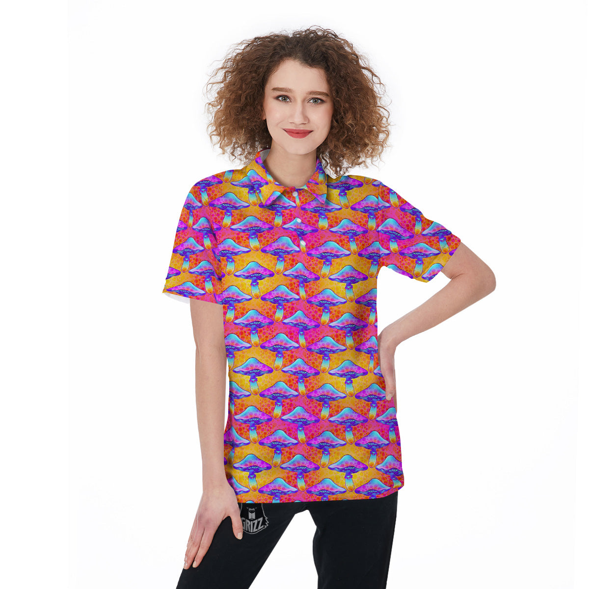 Mushroom Psychedelic Hippie Print Pattern Women's Golf Shirts-grizzshop