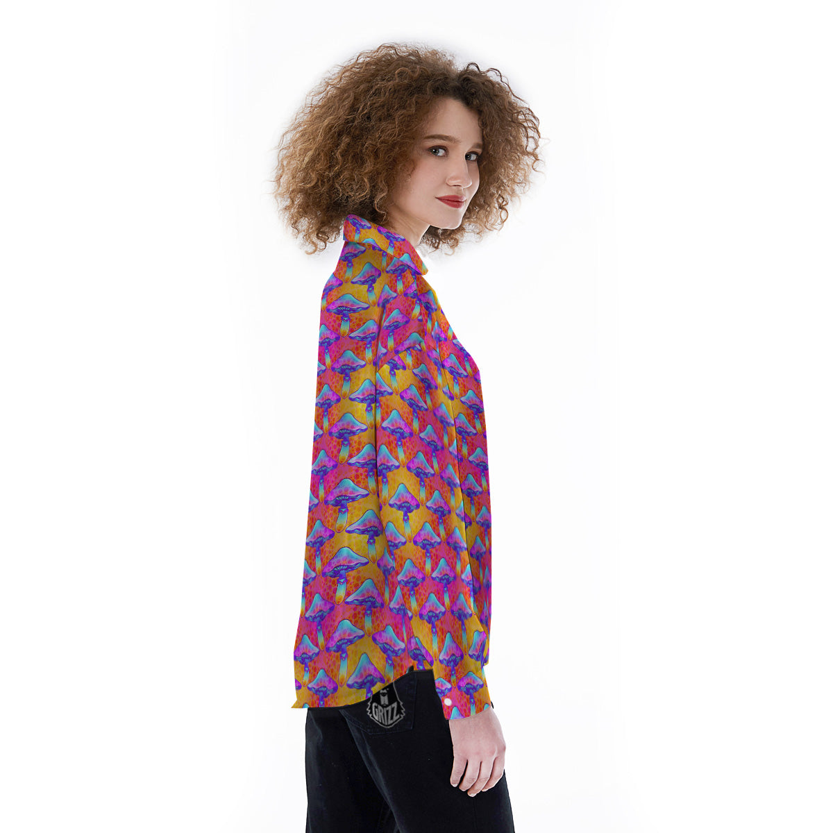 Mushroom Psychedelic Hippie Print Pattern Women's Long Sleeve Shirts-grizzshop