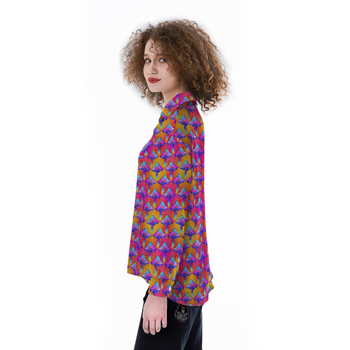 Mushroom Psychedelic Hippie Print Pattern Women's Long Sleeve Shirts-grizzshop