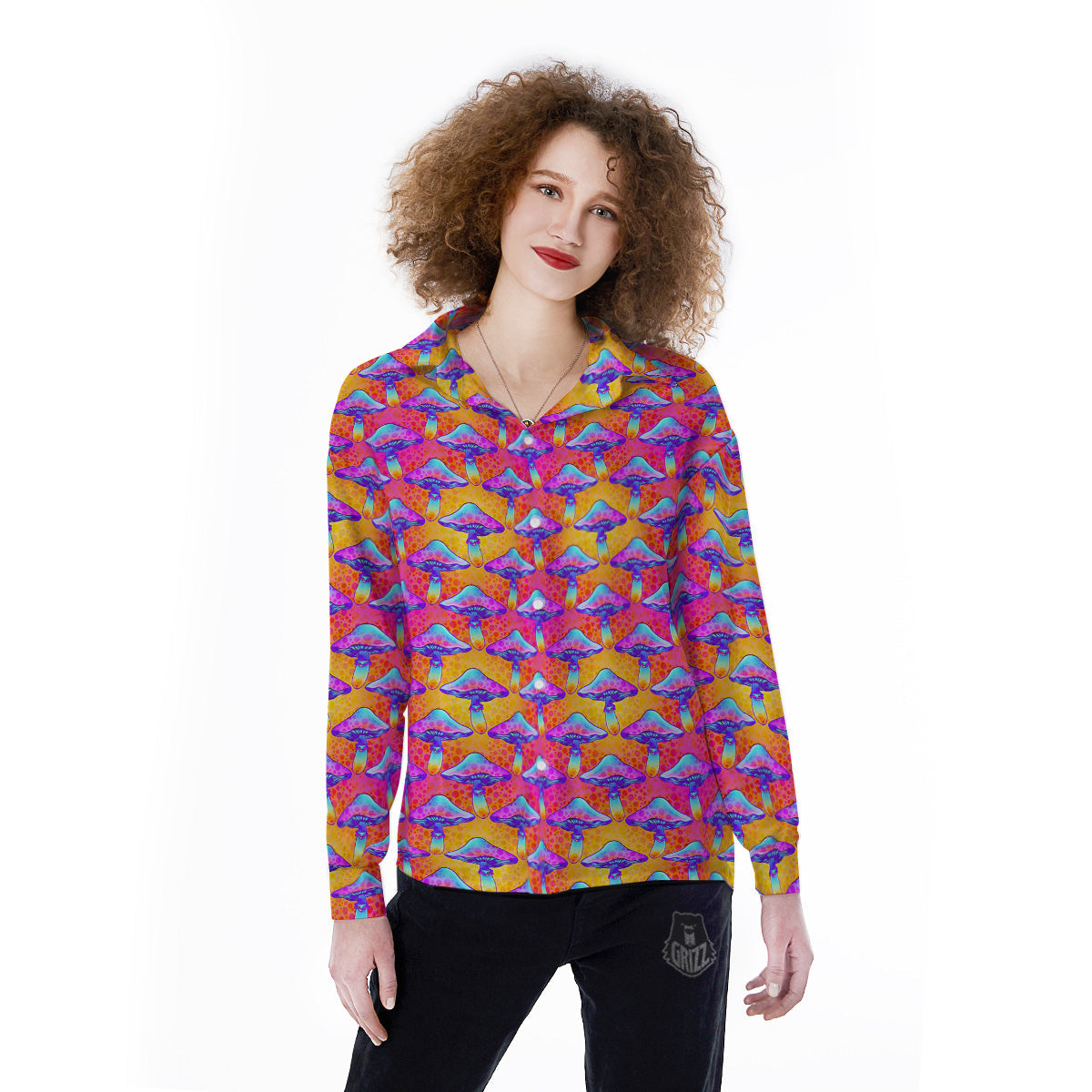 Mushroom Psychedelic Hippie Print Pattern Women's Long Sleeve Shirts-grizzshop