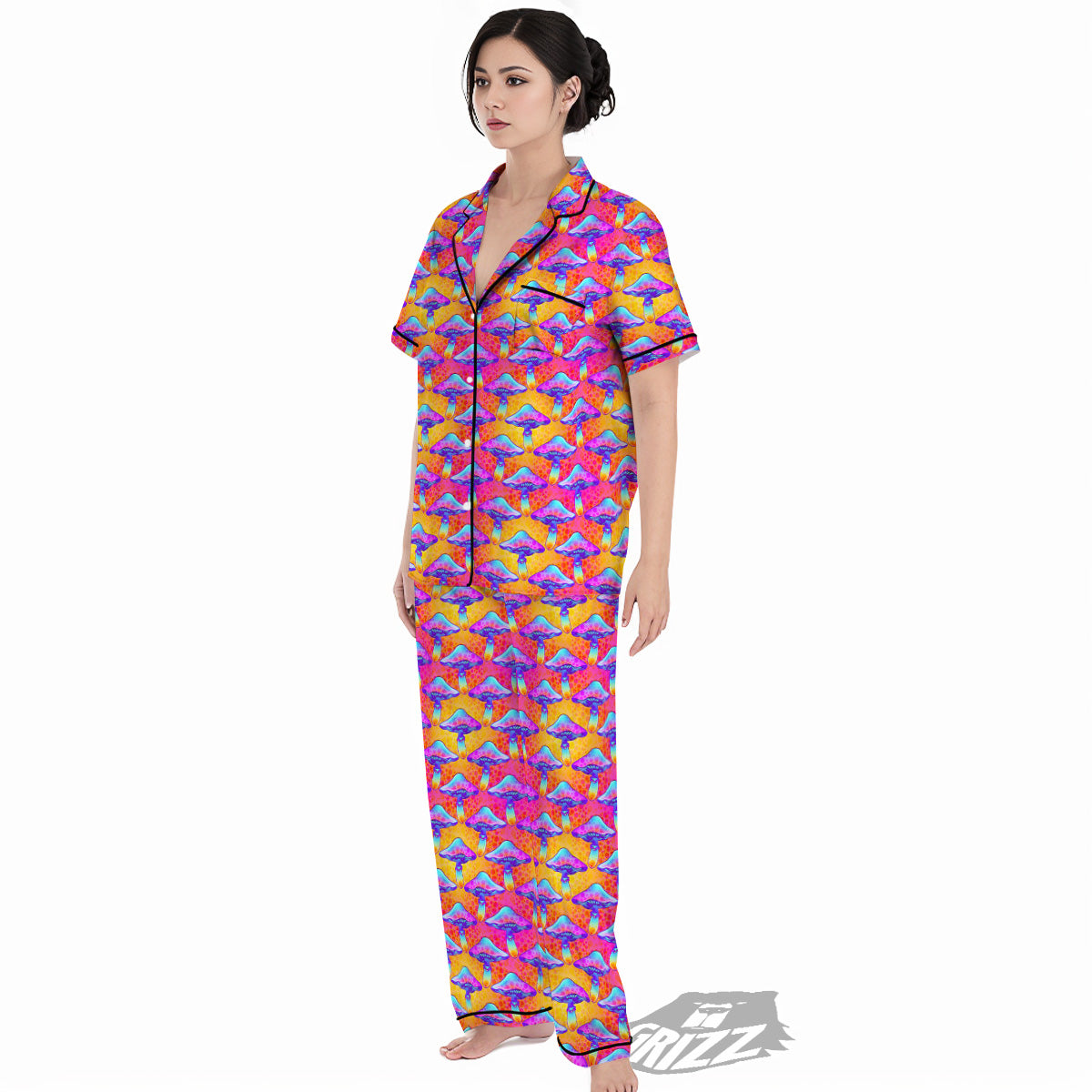 Mushroom Psychedelic Hippie Print Pattern Women's Pajamas Set-grizzshop