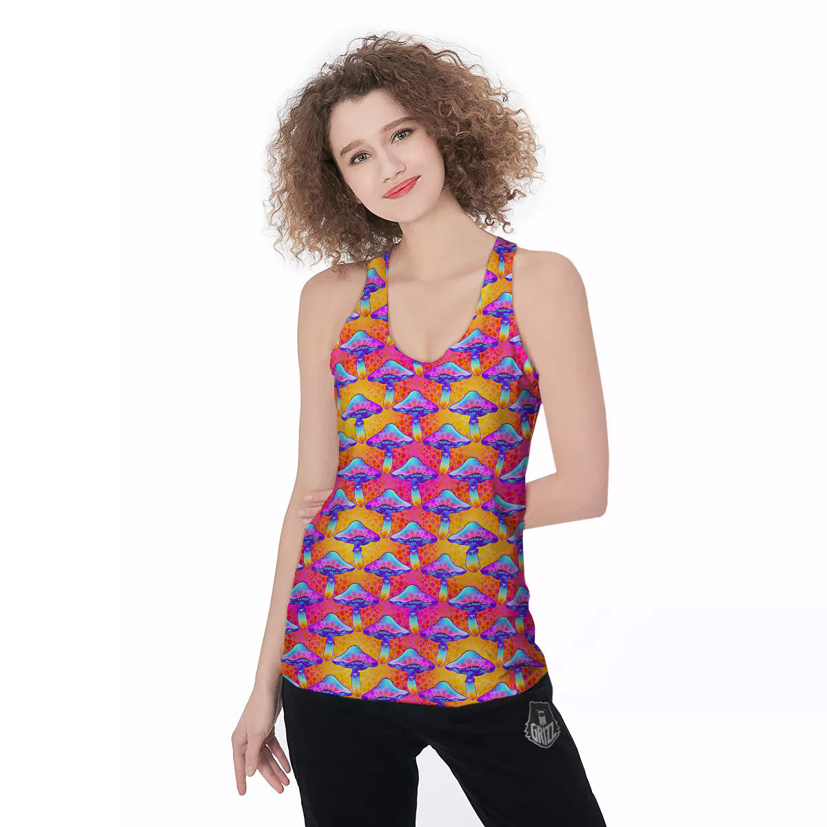 Mushroom Psychedelic Hippie Print Pattern Women's Racerback Tank Top-grizzshop