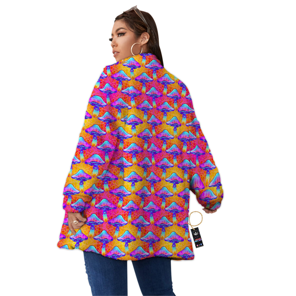 Mushroom Psychedelic Hippie Print Pattern Women's Sherpa Jacket-grizzshop