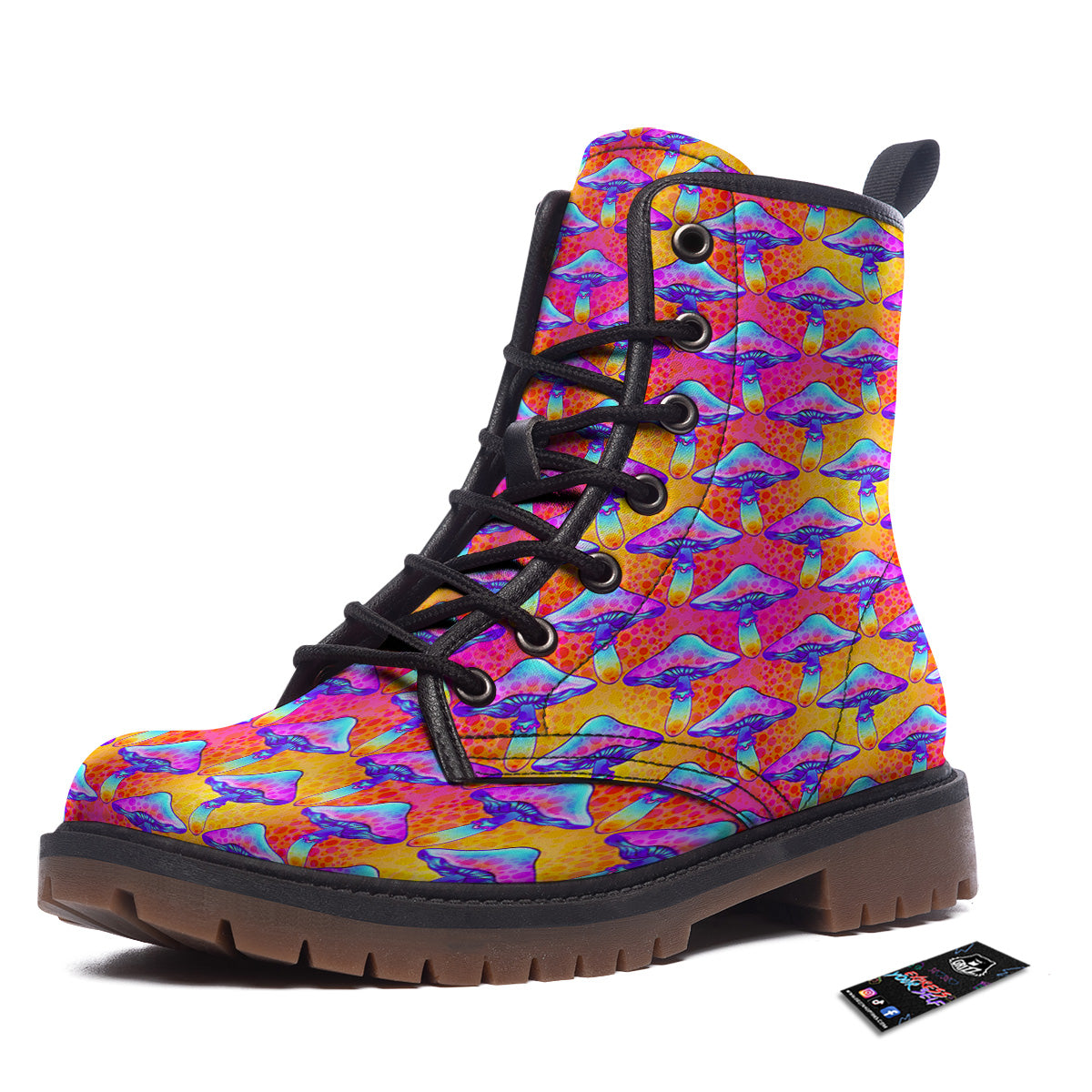 Mushroom Psychedelic Hippie Print Pattern Work Boots-grizzshop