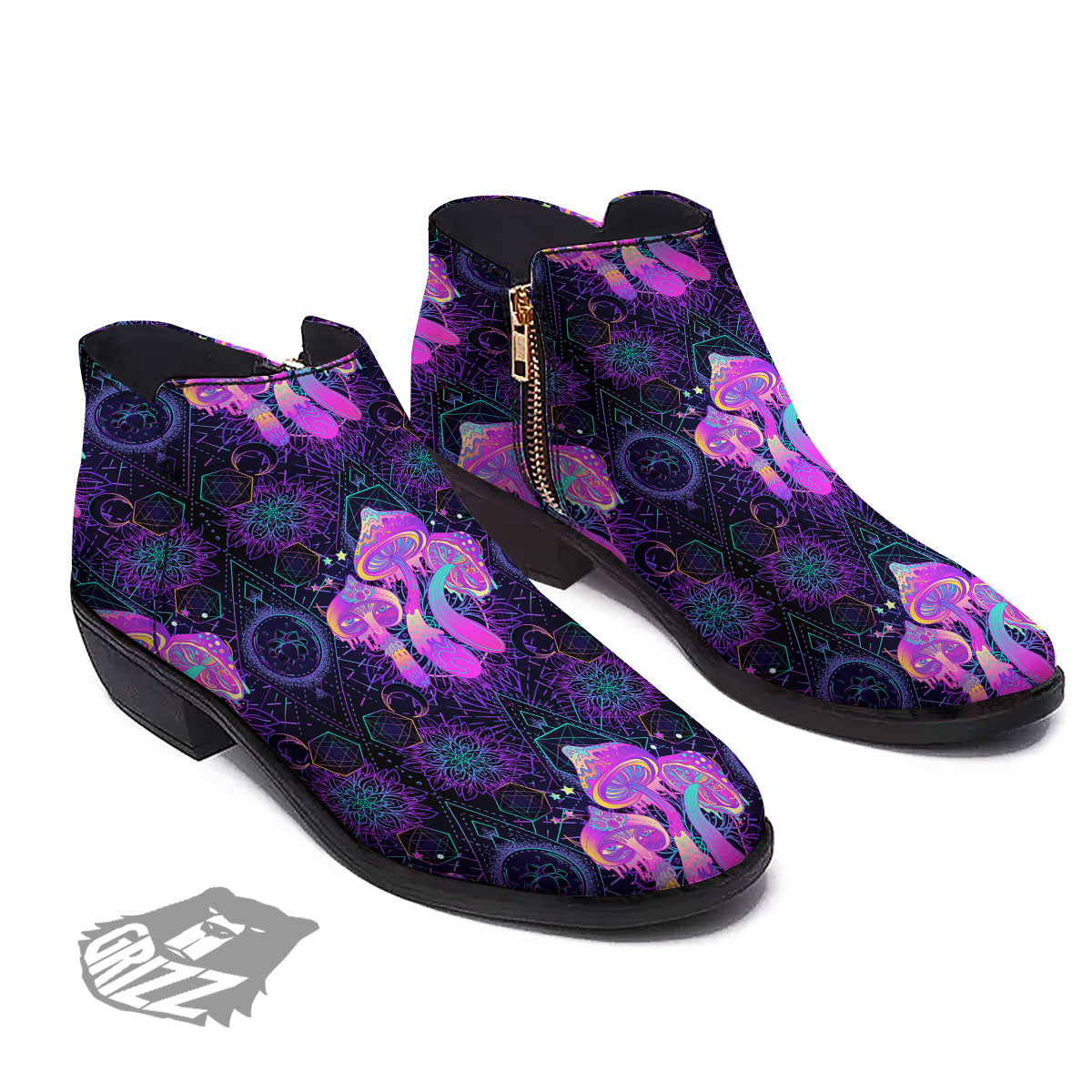 Mushroom Psychedelic Print Pattern Ankle Boots-grizzshop