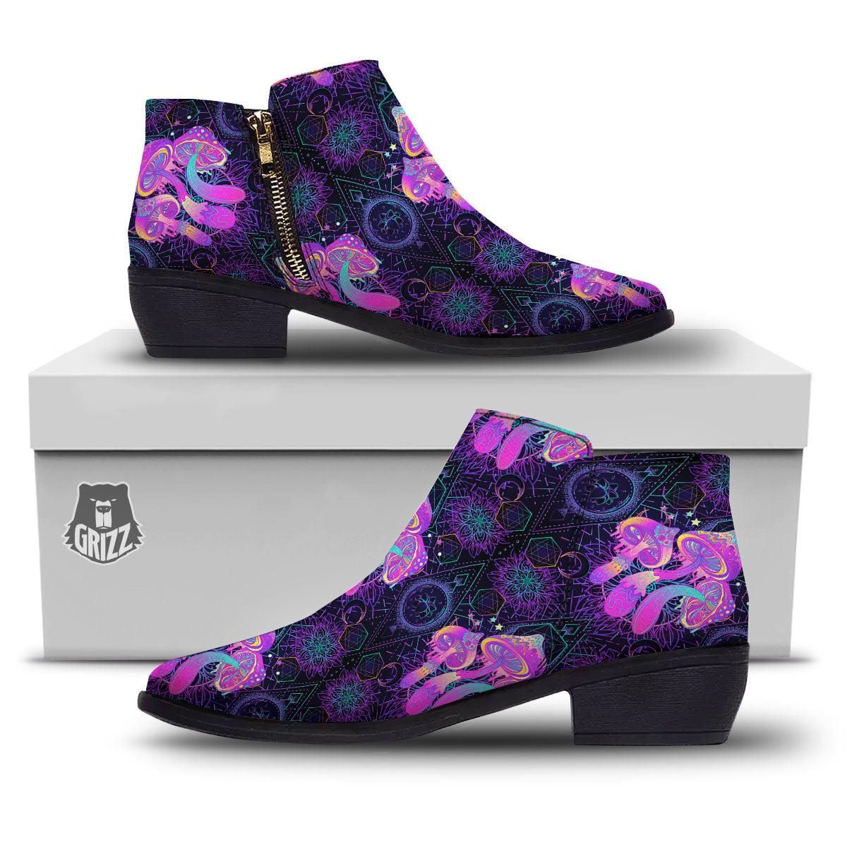 Mushroom Psychedelic Print Pattern Ankle Boots-grizzshop