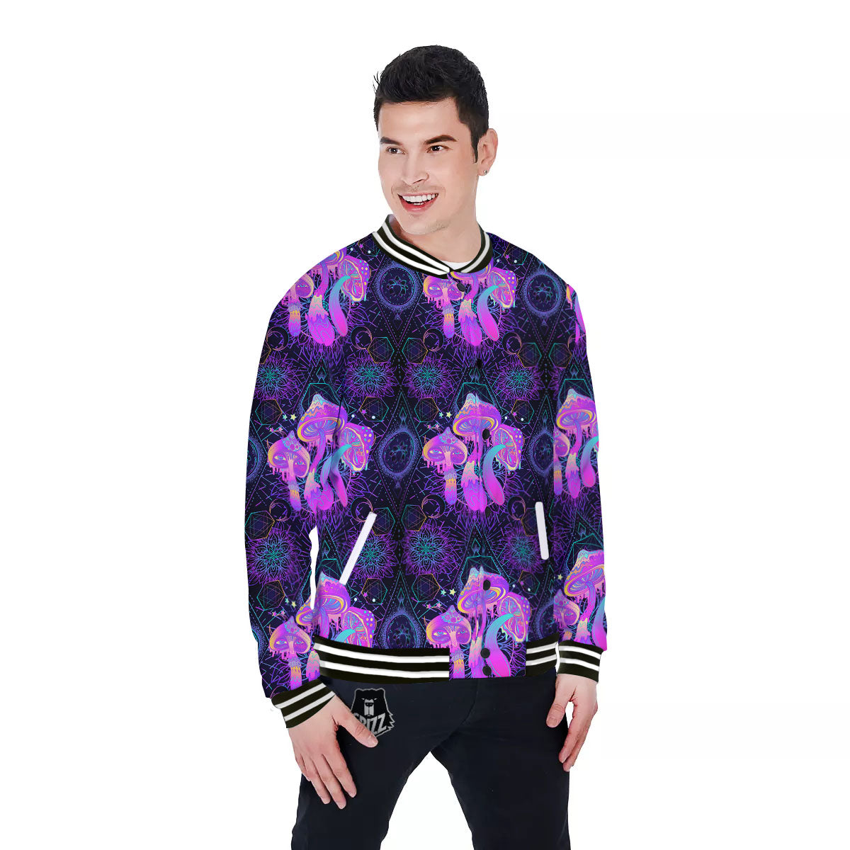 Mushroom Psychedelic Print Pattern Baseball Jacket-grizzshop