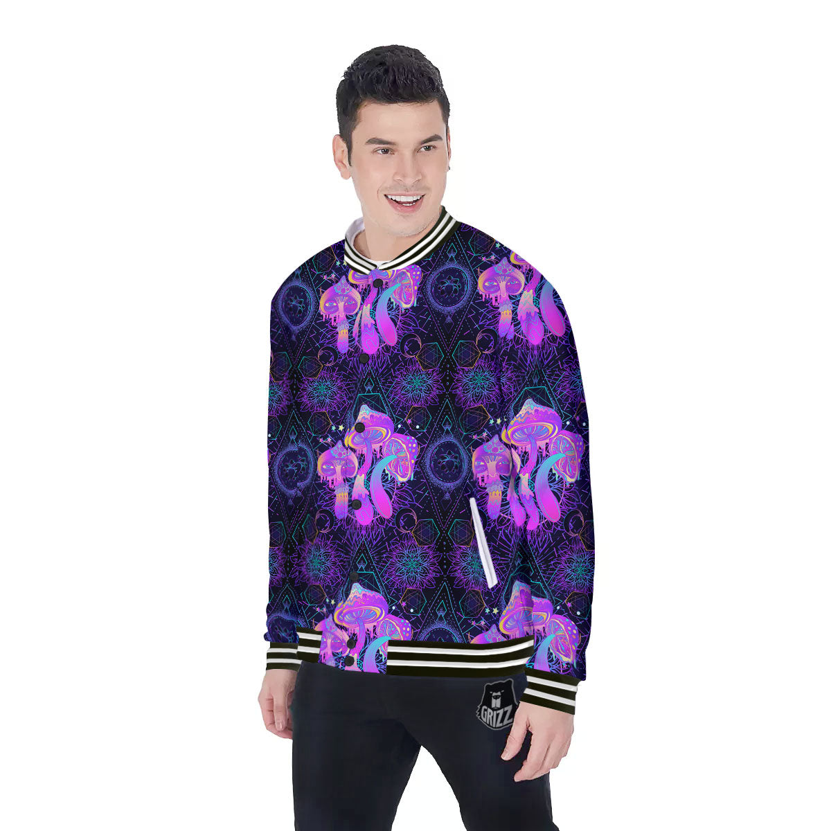 Mushroom Psychedelic Print Pattern Baseball Jacket-grizzshop