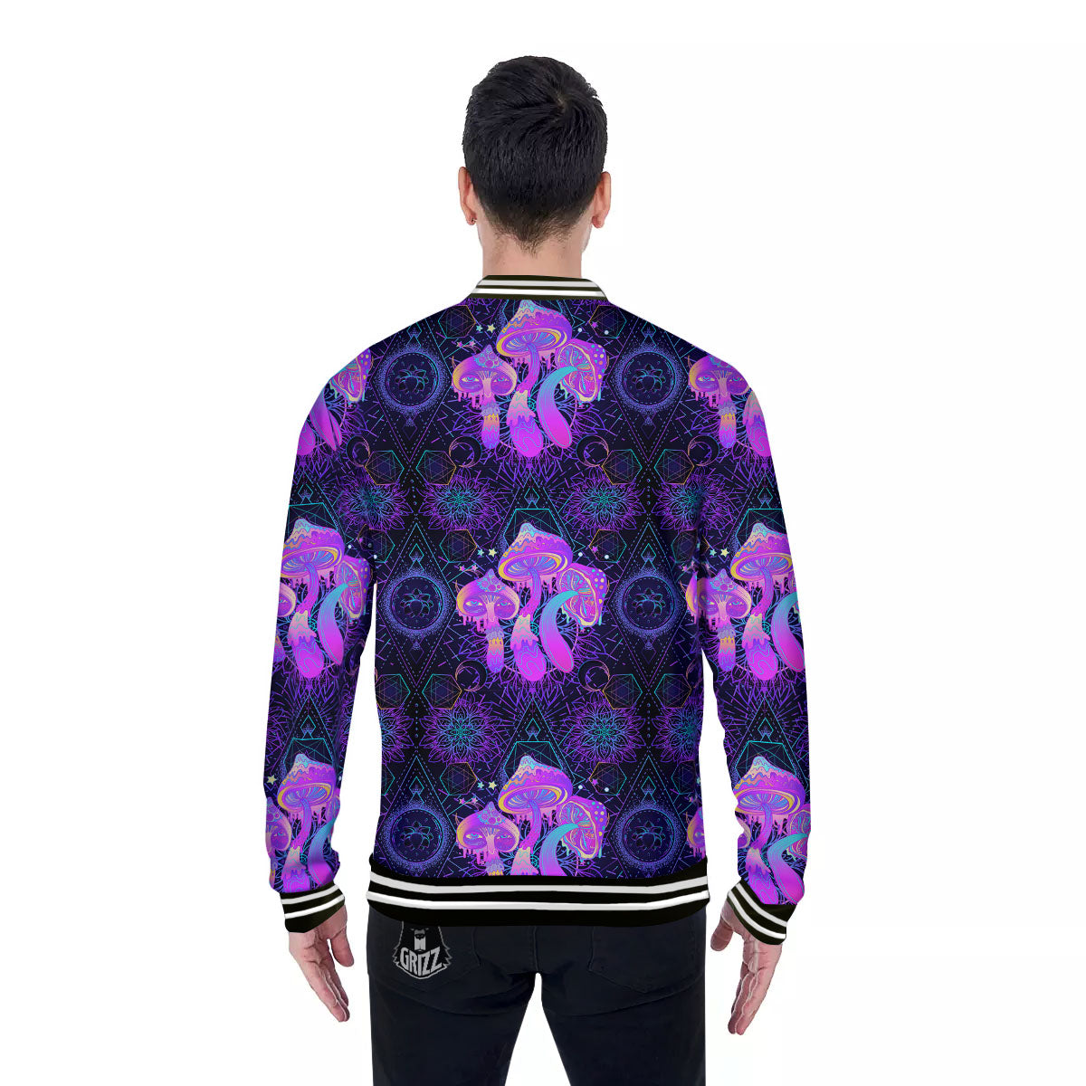 Mushroom Psychedelic Print Pattern Baseball Jacket-grizzshop