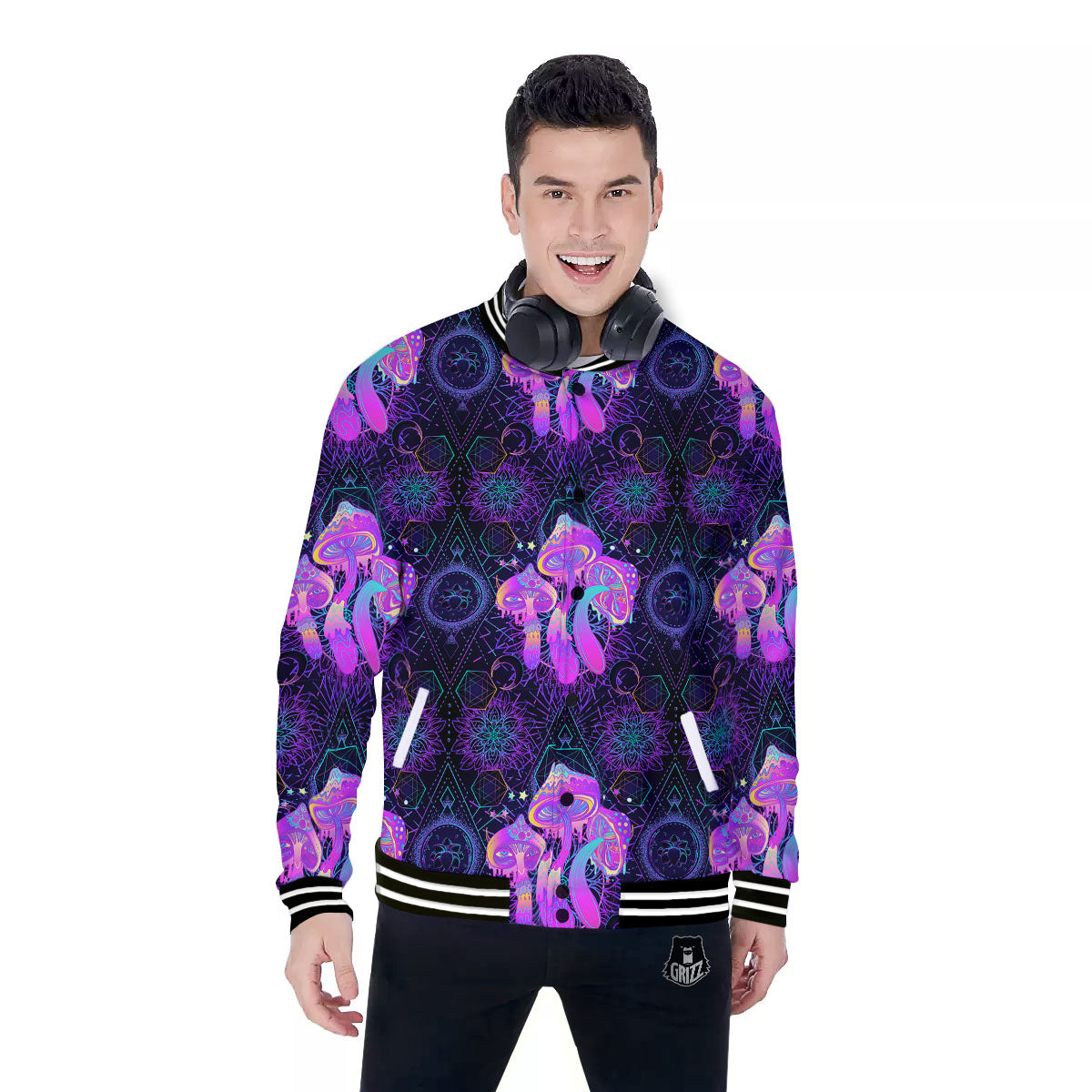 Mushroom Psychedelic Print Pattern Baseball Jacket-grizzshop