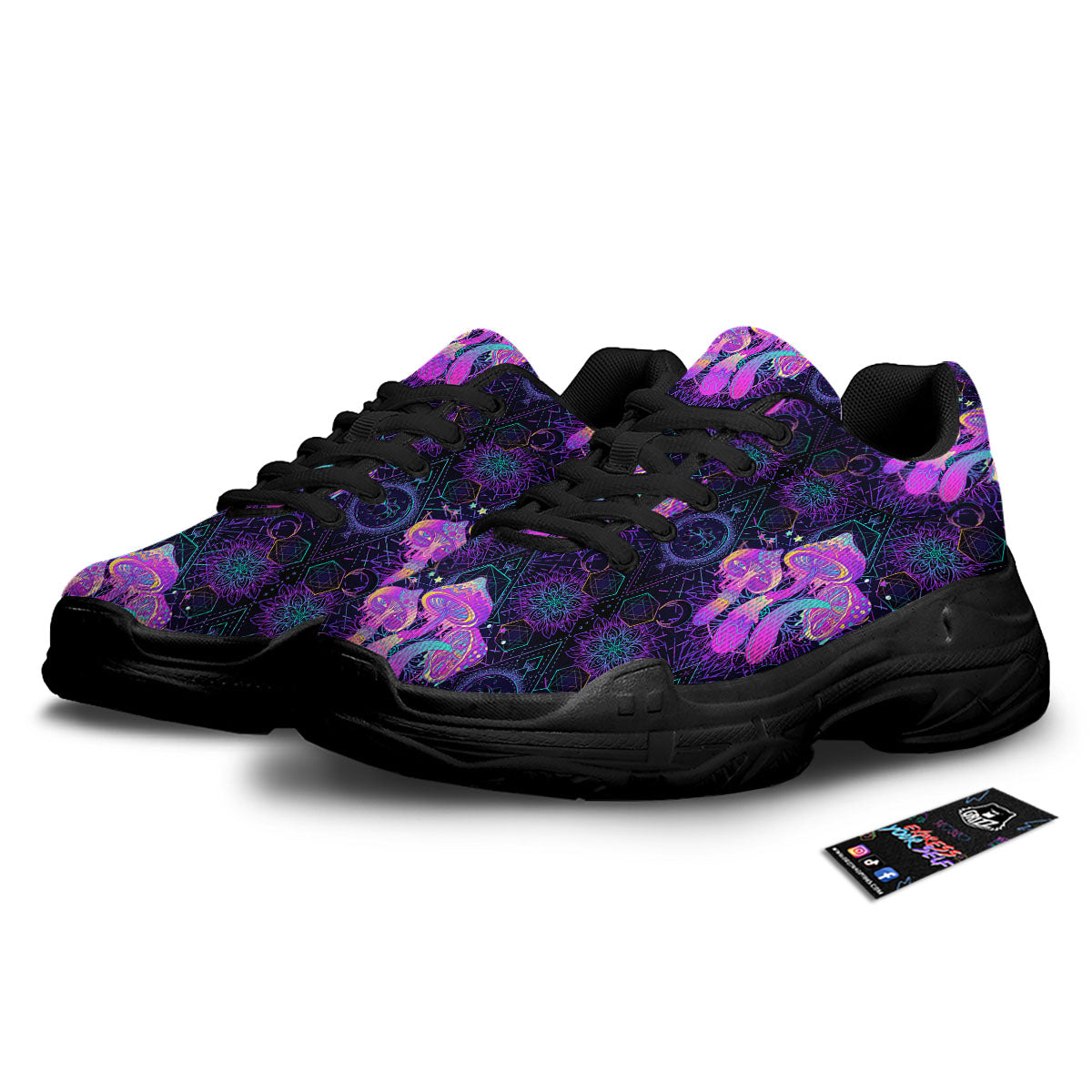 Mushroom Psychedelic Print Pattern Black Chunky Shoes-grizzshop