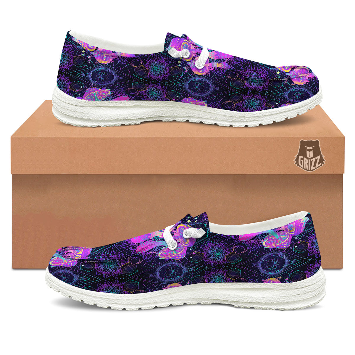 Mushroom Psychedelic Print Pattern Black Loafers-grizzshop