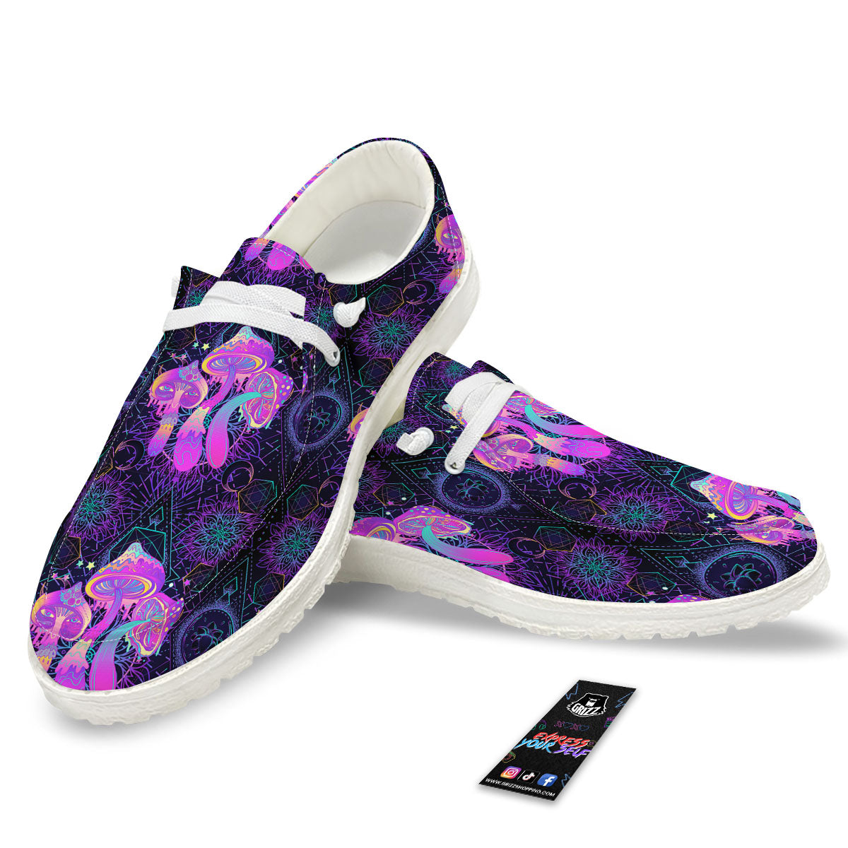 Mushroom Psychedelic Print Pattern Black Loafers-grizzshop