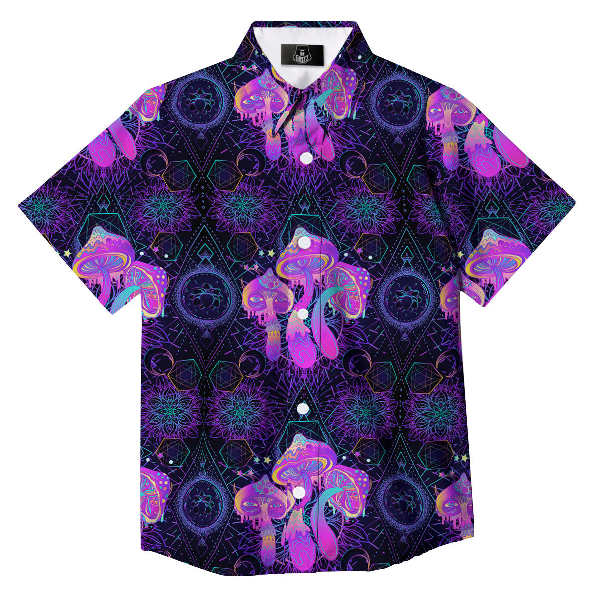 Mushroom Psychedelic Print Pattern Button Up Shirt-grizzshop