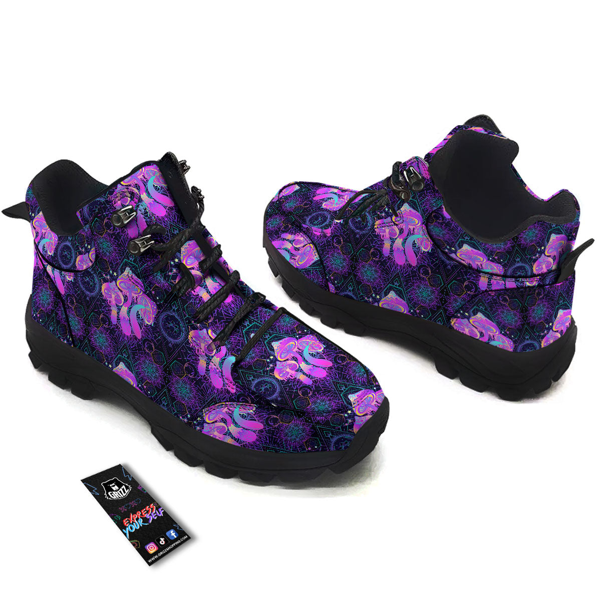 Mushroom Psychedelic Print Pattern Hiking Shoes-grizzshop