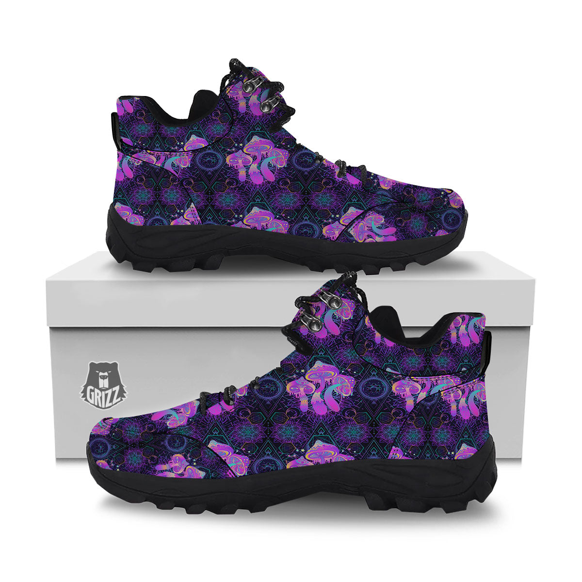 Mushroom Psychedelic Print Pattern Hiking Shoes-grizzshop