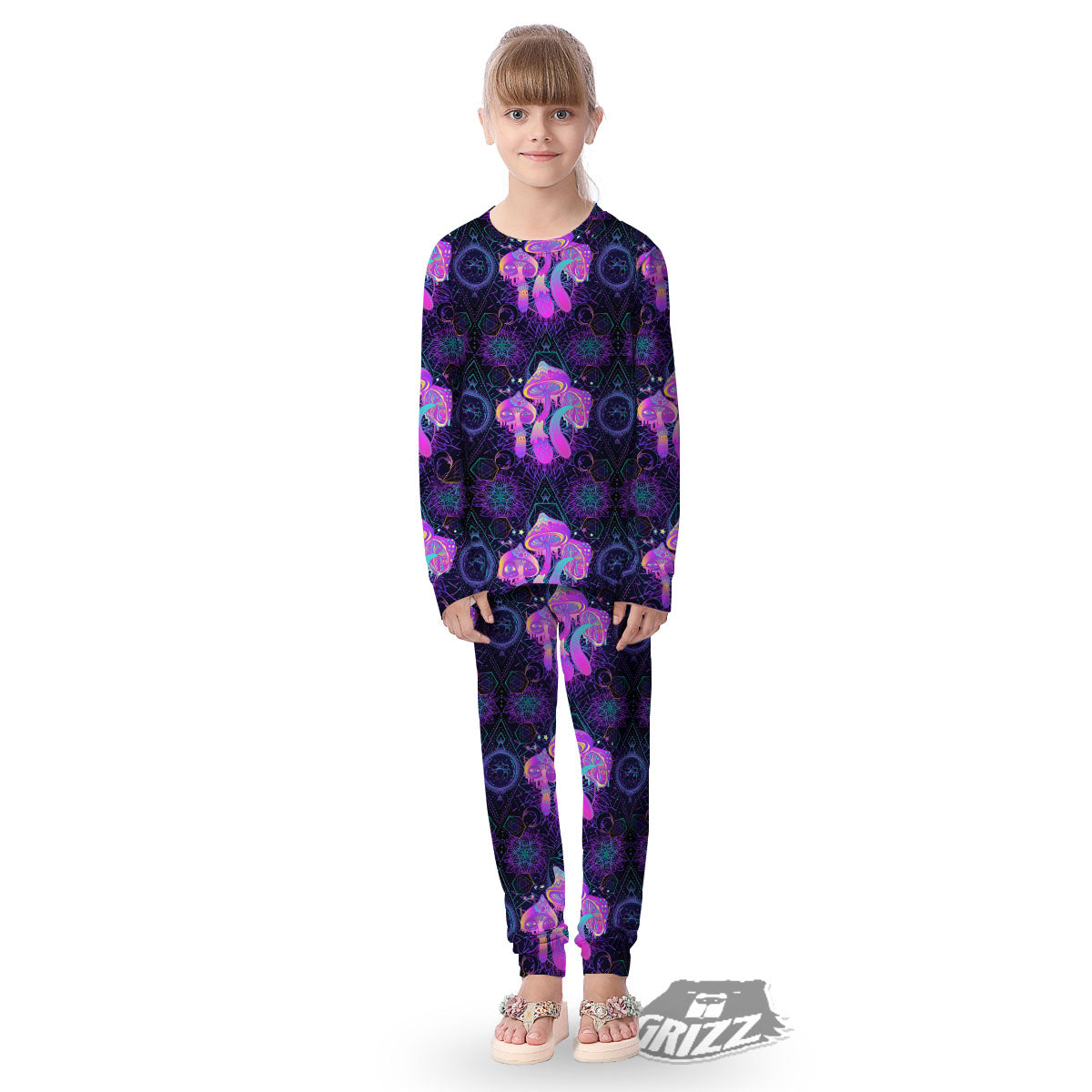 Mushroom Psychedelic Print Pattern Kid's Pajamas-grizzshop