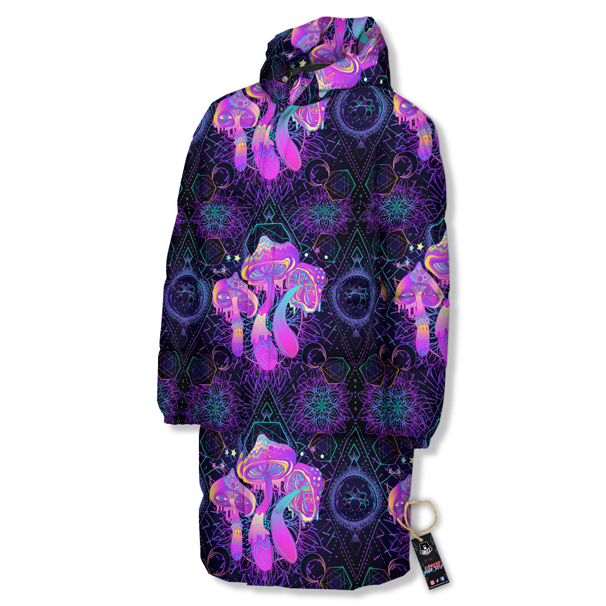 Mushroom Psychedelic Print Pattern Long Down Jacket-grizzshop