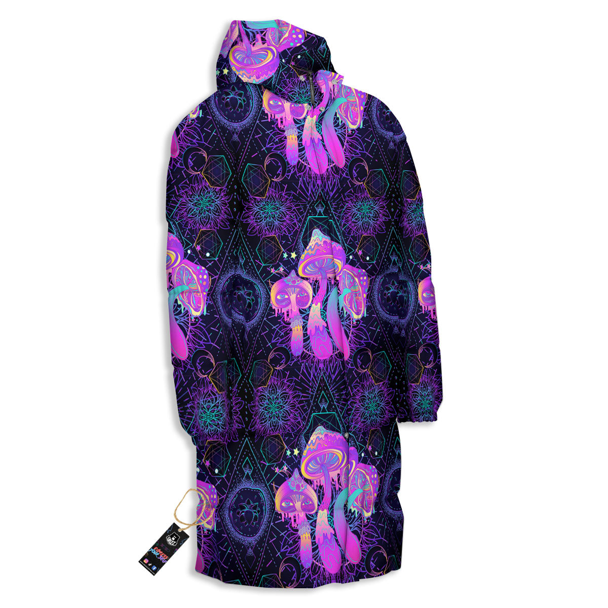 Mushroom Psychedelic Print Pattern Long Down Jacket-grizzshop