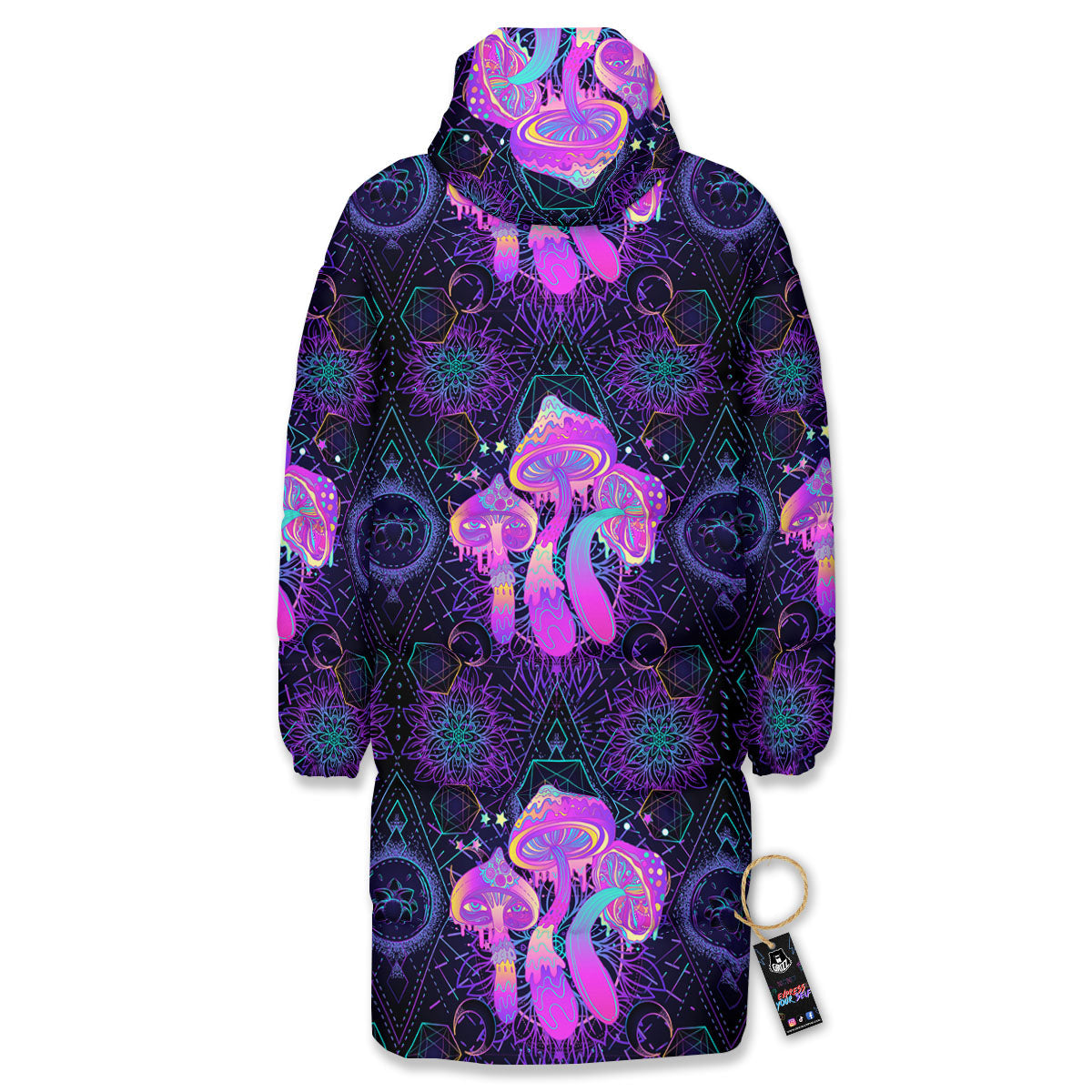 Mushroom Psychedelic Print Pattern Long Down Jacket-grizzshop