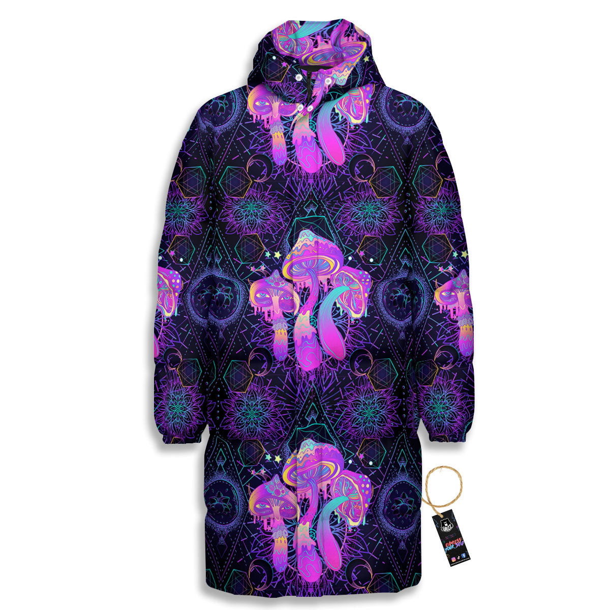 Mushroom Psychedelic Print Pattern Long Down Jacket-grizzshop