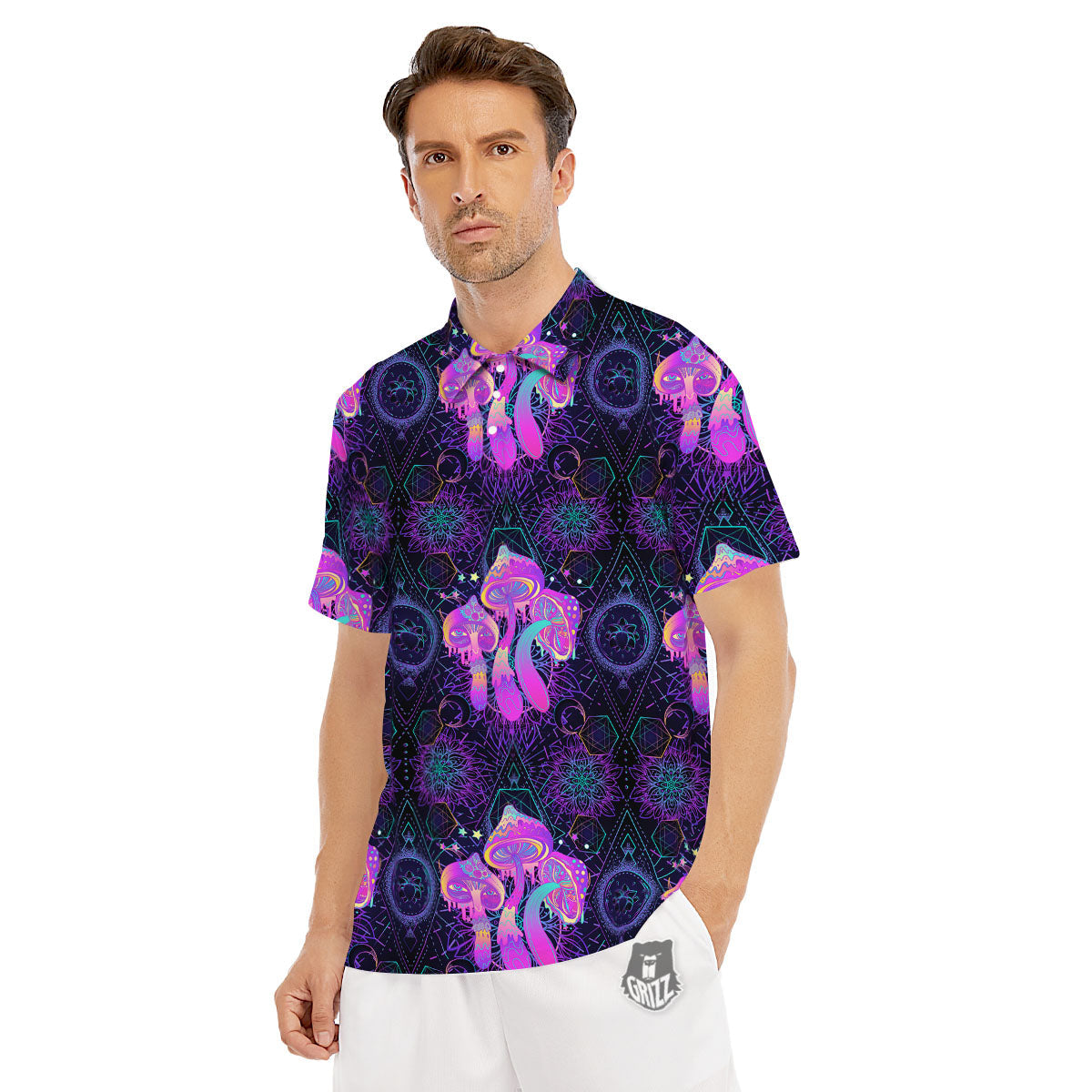 Mushroom Psychedelic Print Pattern Men's Golf Shirts-grizzshop