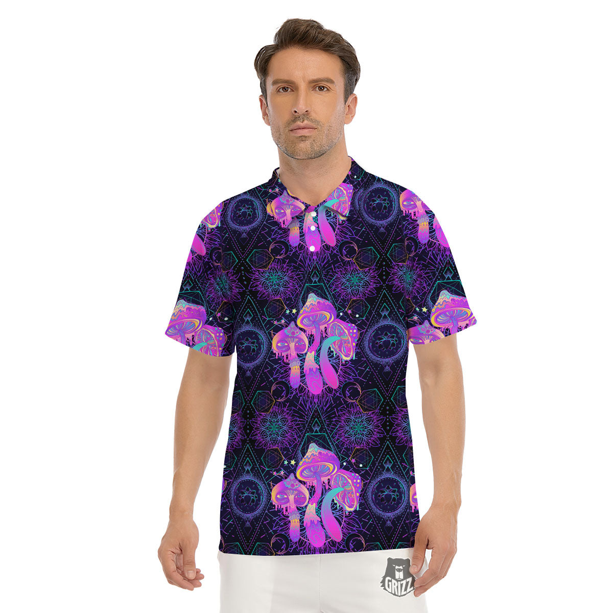 Mushroom Psychedelic Print Pattern Men's Golf Shirts-grizzshop